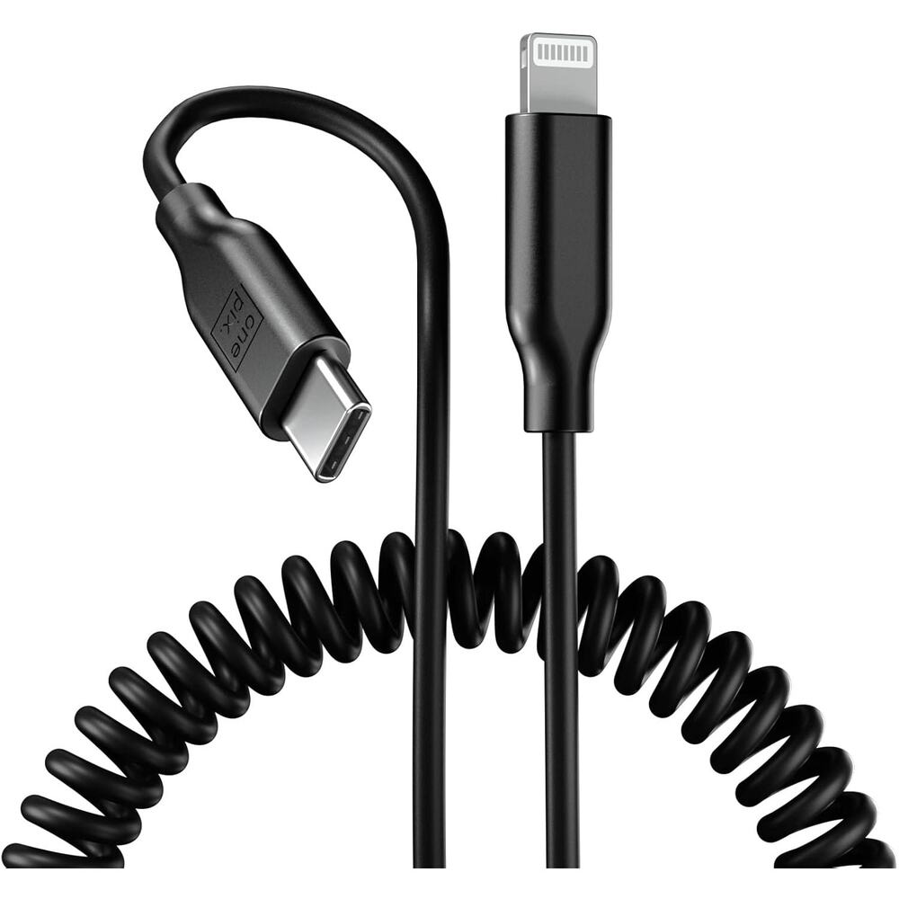OnePix Coiled Charging Cable - USBC to Lightning - MiFi Certified - 5FT - Fast